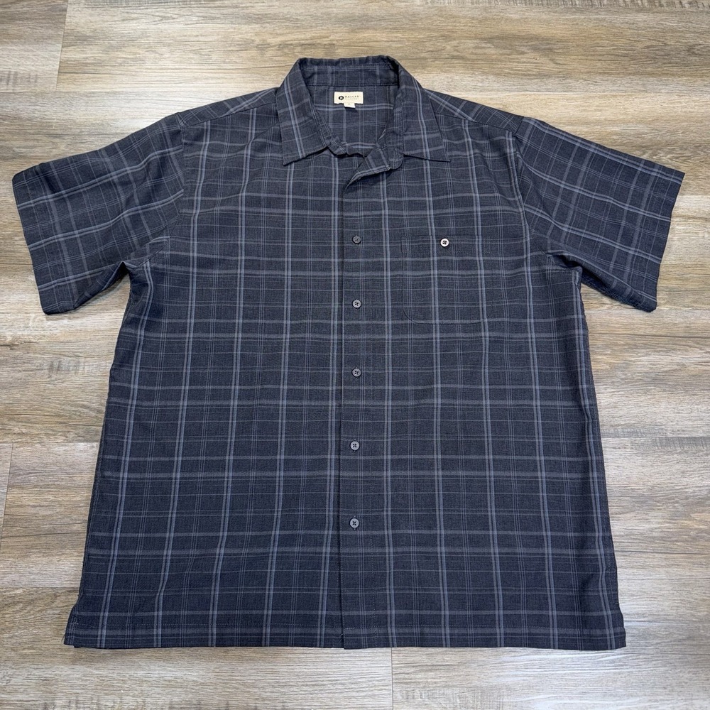 Haggar Gray Plaid Short-Sleeve Camp Collar Button-Up Shirt Mens XL Single Pocket